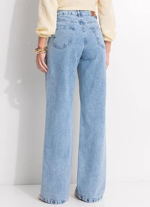 Quintess - Calça Wide Leg Jeans Claro em Jeans - QUINTESS