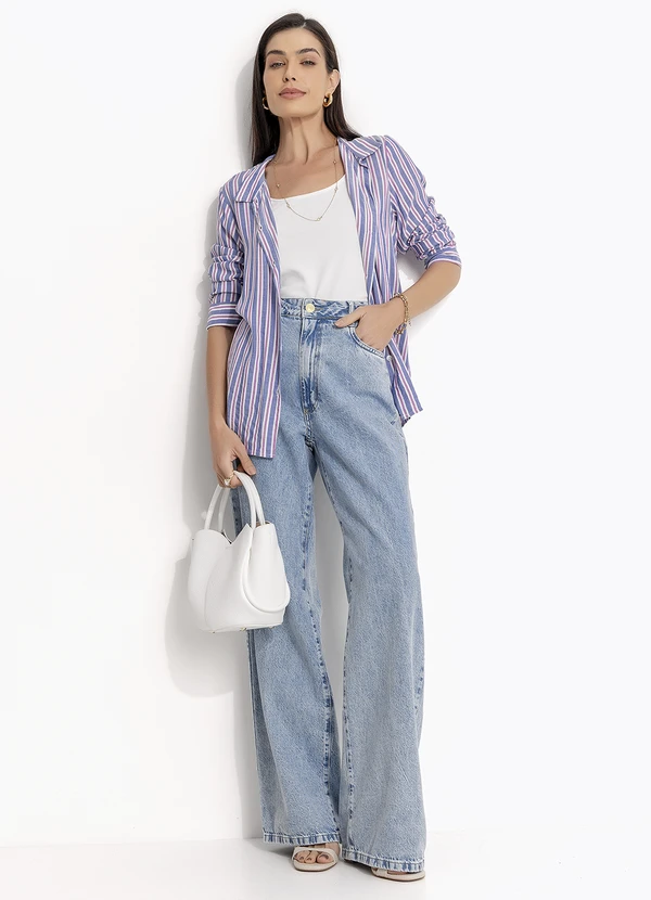 Quintess - Calça Wide Leg Jeans Claro em Jeans 13