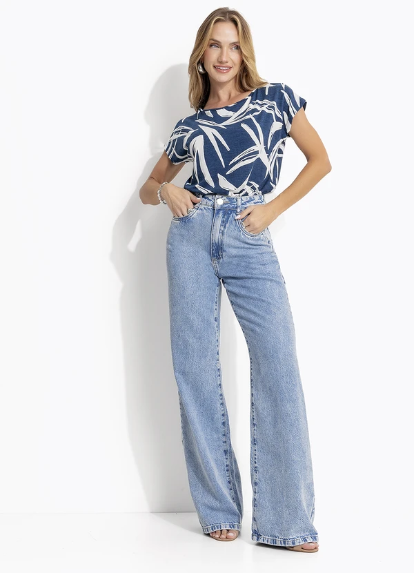 Quintess - Calça Wide Leg Jeans Claro em Jeans