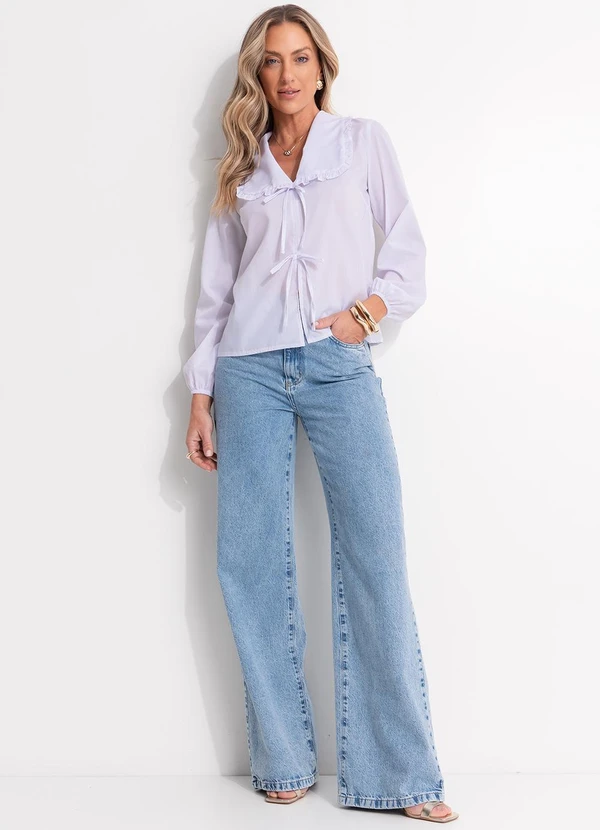 Quintess - Calça Wide Leg Jeans Claro em Jeans 5