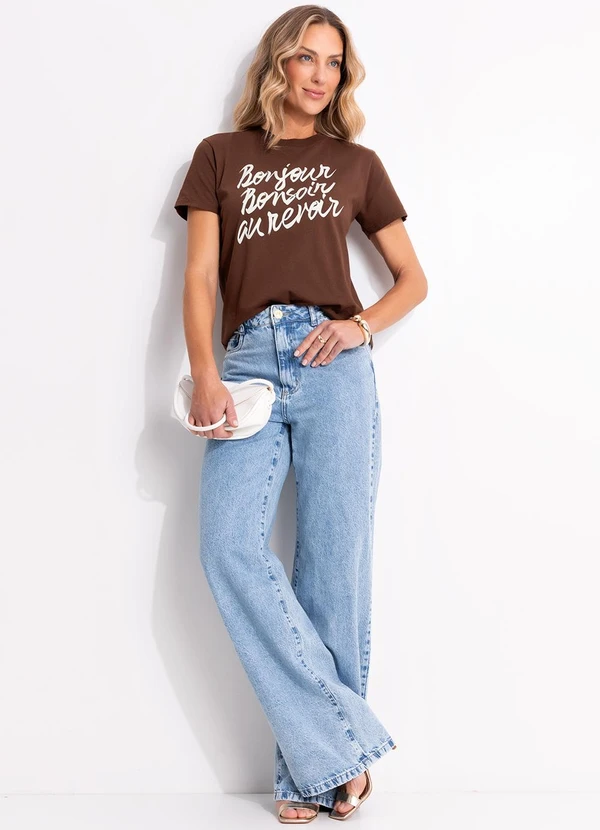 Quintess - Calça Wide Leg Jeans Claro em Jeans 6