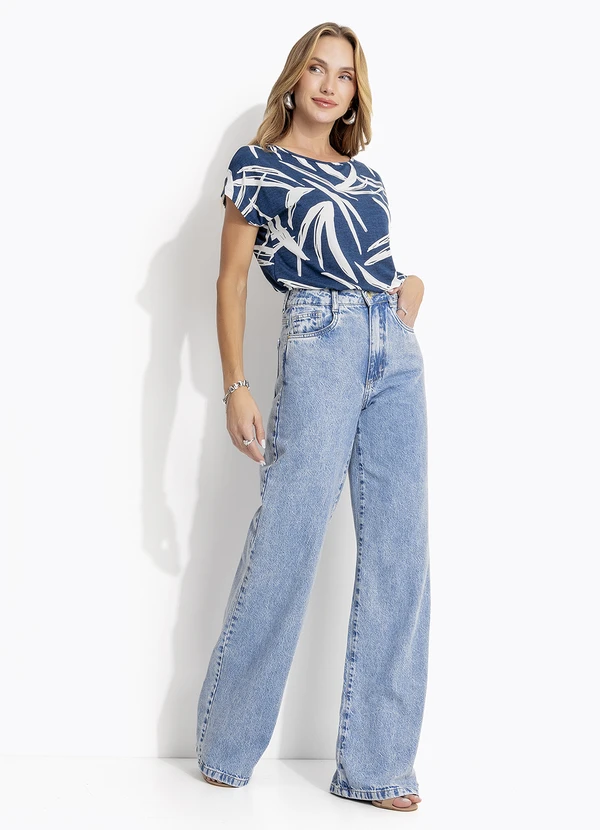Quintess - Calça Wide Leg Jeans Claro em Jeans 8