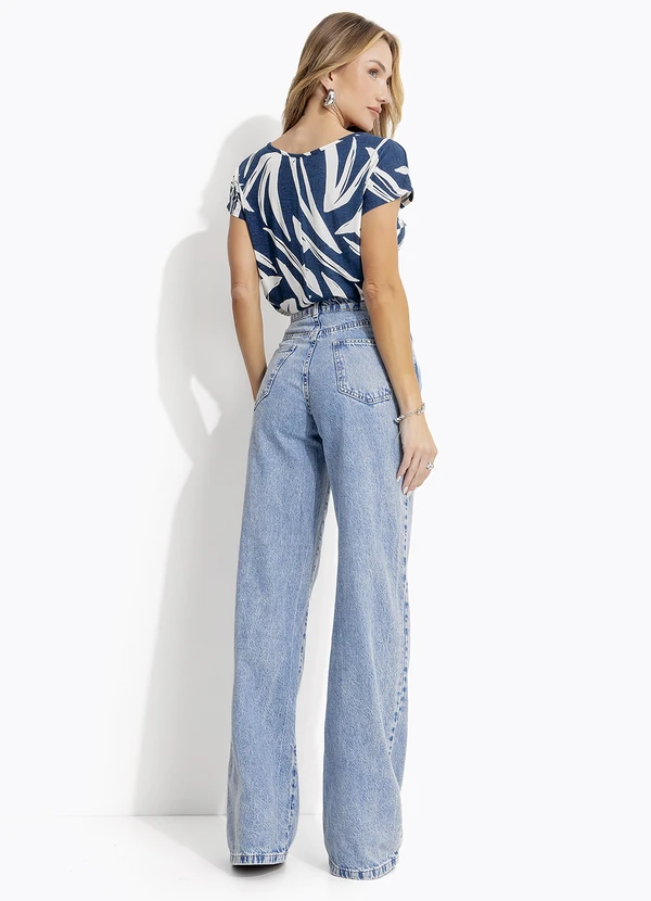 Quintess - Calça Wide Leg Jeans Claro em Jeans 9