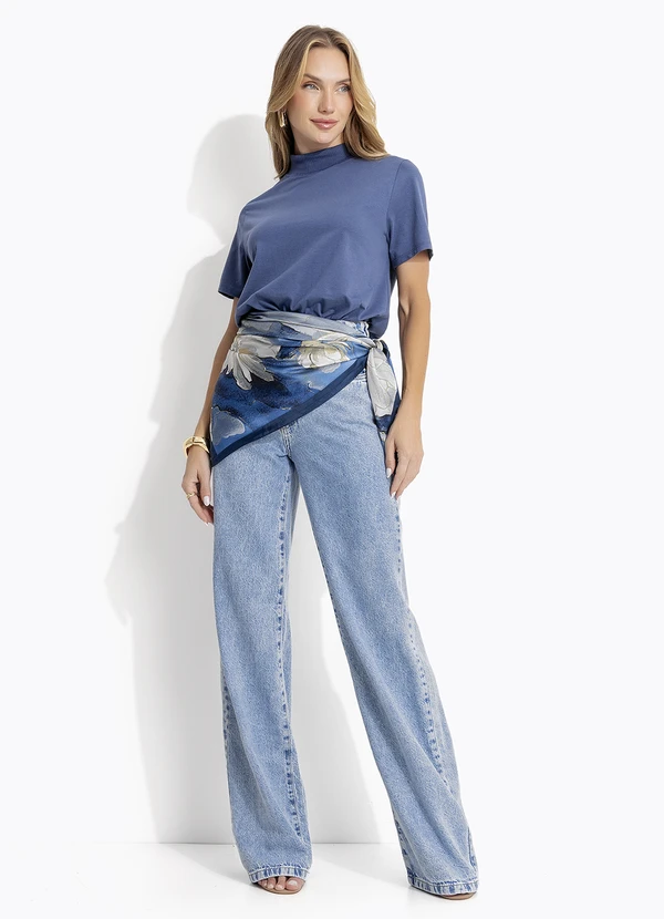 Quintess - Calça Wide Leg Jeans Claro em Jeans 10