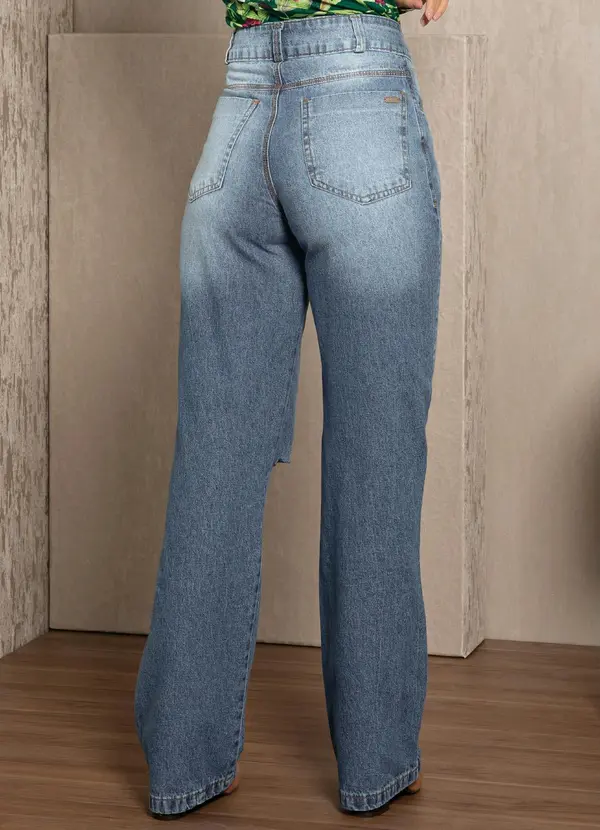 Quintess - Calça Wide Leg Jeans com Rasgos no Joelho 5