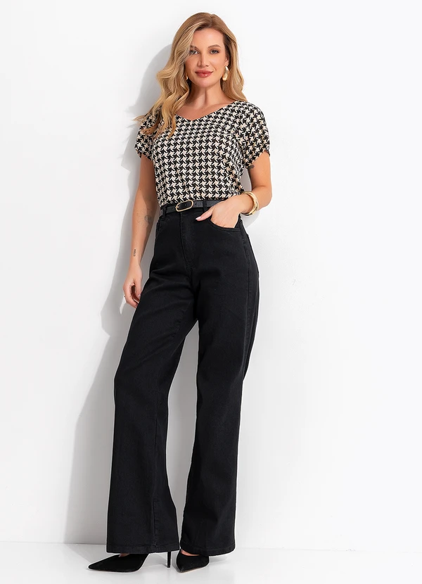 Quintess - Calça Wide Leg Jeans Preto 10