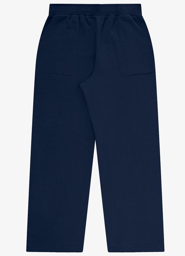 Rovitex - Calça Wide Leg Moletom Peluciado Básico Azul
