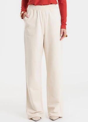 Rovitex - Calça Wide Leg Moletom Peluciado Básico Bege - ROVITEX