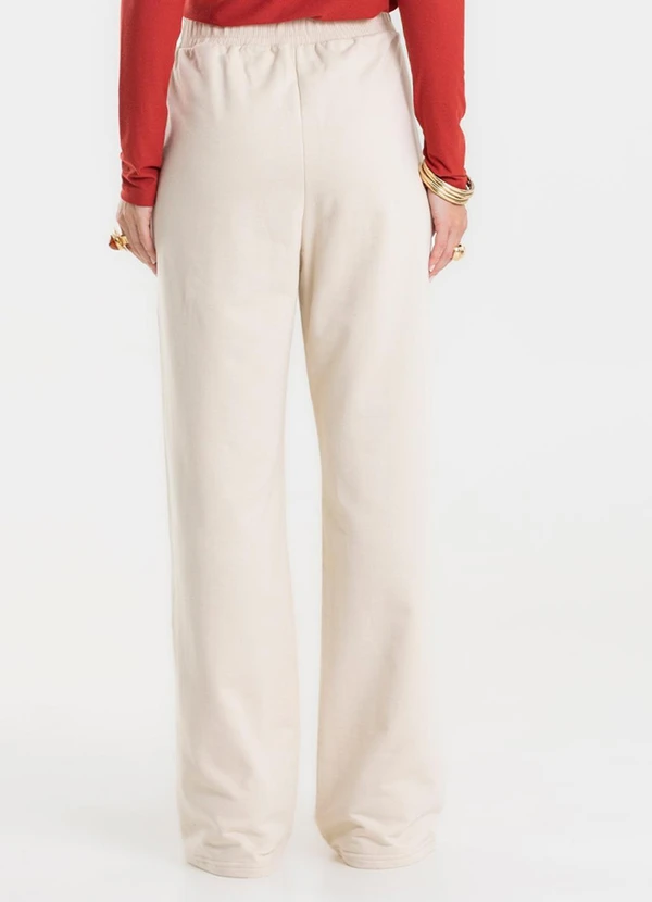 Rovitex - Calça Wide Leg Moletom Peluciado Básico Bege 2
