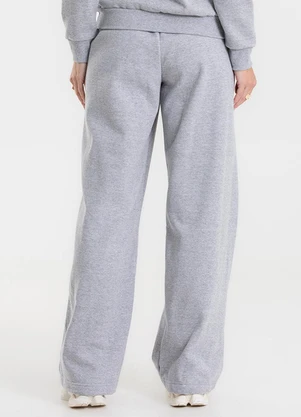 Rovitex - Calça Wide Leg Moletom Peluciado Básico Cinza - ROVITEX