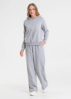 Rovitex - Calça Wide Leg Moletom Peluciado Básico Cinza - ROVITEX