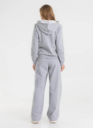 Rovitex - Calça Wide Leg Moletom Peluciado Básico Cinza - ROVITEX
