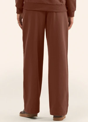 Rovitex - Calça Wide Leg Moletom Peluciado Básico Marrom - ROVITEX