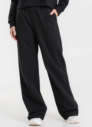 Rovitex - Calça Wide Leg Moletom Peluciado Básico Preto - ROVITEX