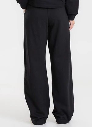 Rovitex - Calça Wide Leg Moletom Peluciado Básico Preto - ROVITEX