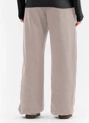 Rovitex - Calça Wide Leg Moletom Peluciado Cinza - ROVITEX