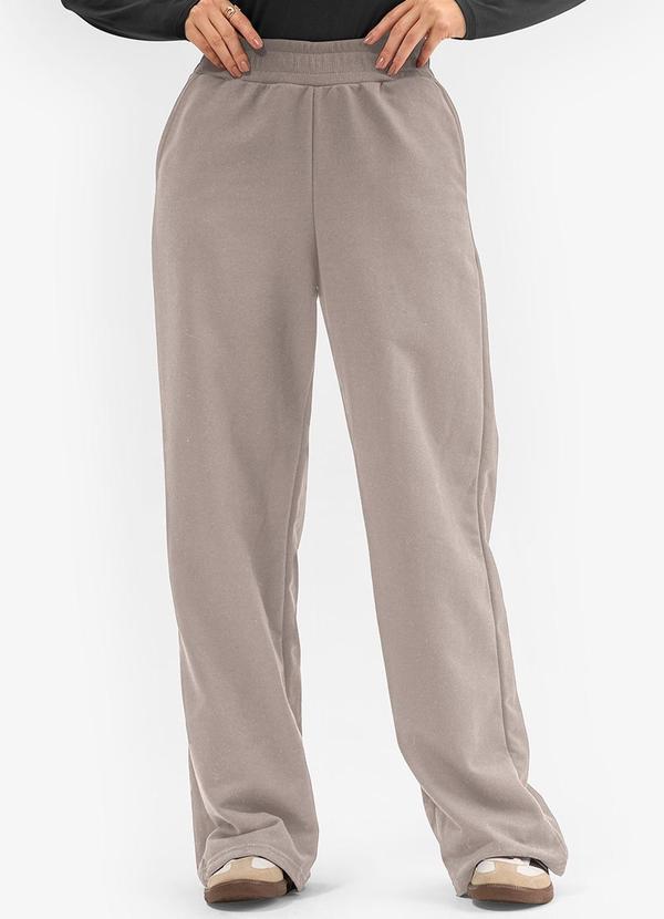 Rovitex - Calça Wide Leg Moletom Peluciado Cinza