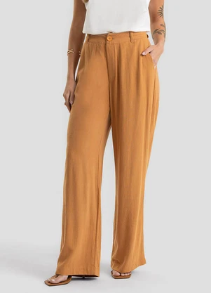 Dianna - Calça Wide Leg Tecido Linho Strong Marrom - DIANNA
