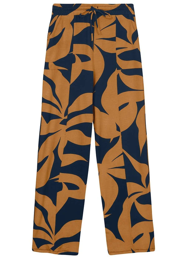 Malwee - Calça Wide Leg Tropical em Moletinho Azul Escuro