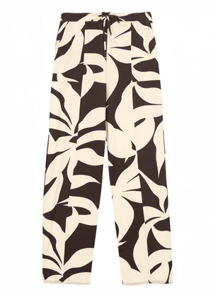 Malwee - Calça Wide Leg Tropical em Moletinho Off White - MALWEE