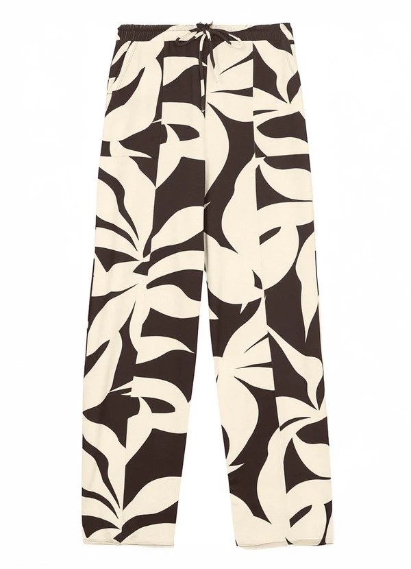 Malwee - Calça Wide Leg Tropical em Moletinho Off White