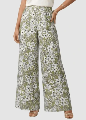 Yends Fashion - Calça Wide Leg Viscose Fem  Frutas Verde - YENDS FASHION