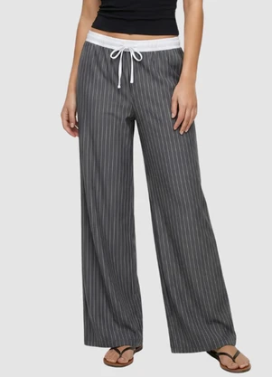 Yends Fashion - Calça Wide Risca de Giz Cós Cueca Cinza - YENDS FASHION