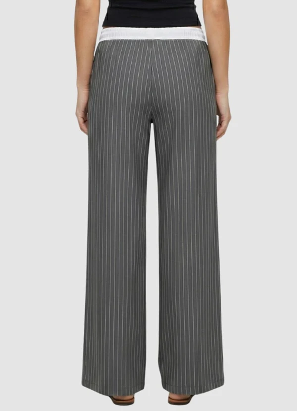 Yends Fashion - Calça Wide Risca de Giz Cós Cueca Cinza 2