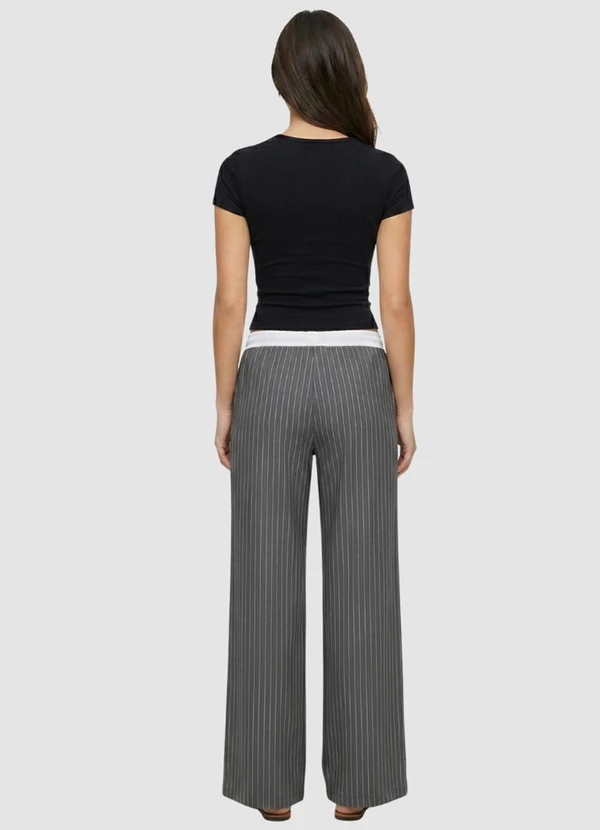 Yends Fashion - Calça Wide Risca de Giz Cós Cueca Cinza 4