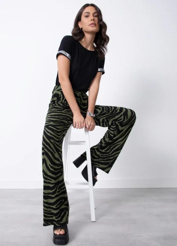 Quintess - Calça Zebra Verde com Franzidos 2