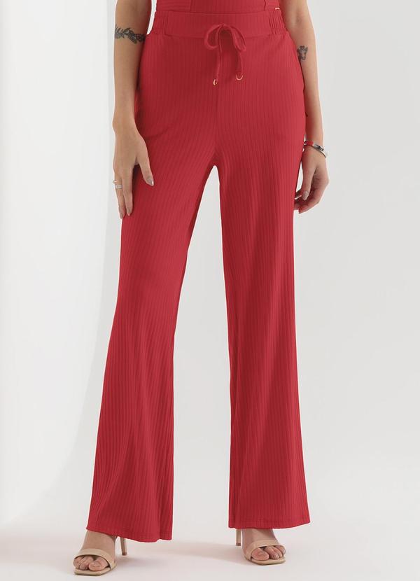 Cativa - Pantalona Canelada com Bolso Vermelho 1