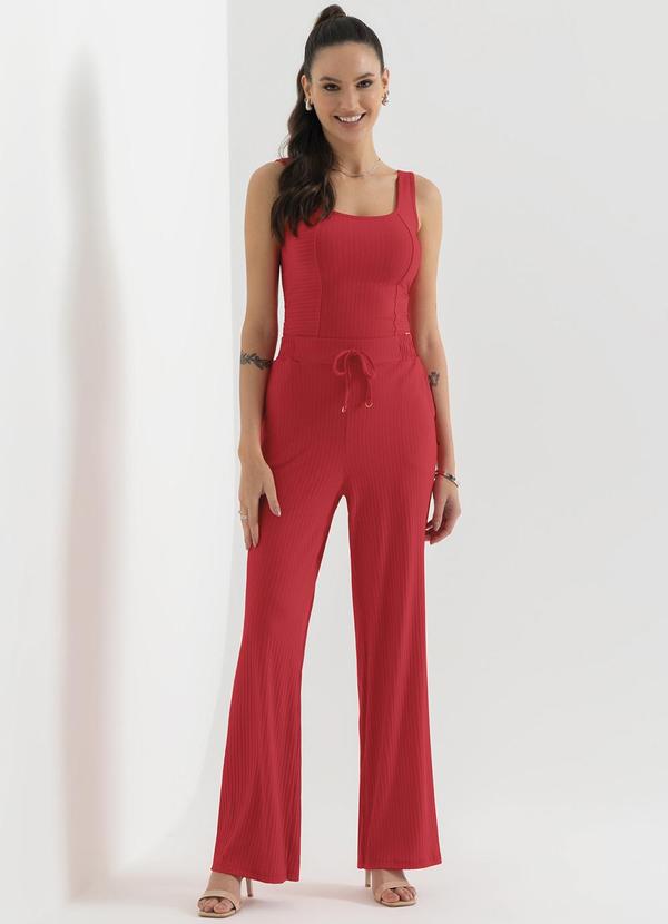 Cativa - Pantalona Canelada com Bolso Vermelho 2