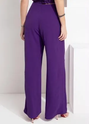 Quintess - Pantalona Roxo Intenso com Pregas e Bolsos - QUINTESS