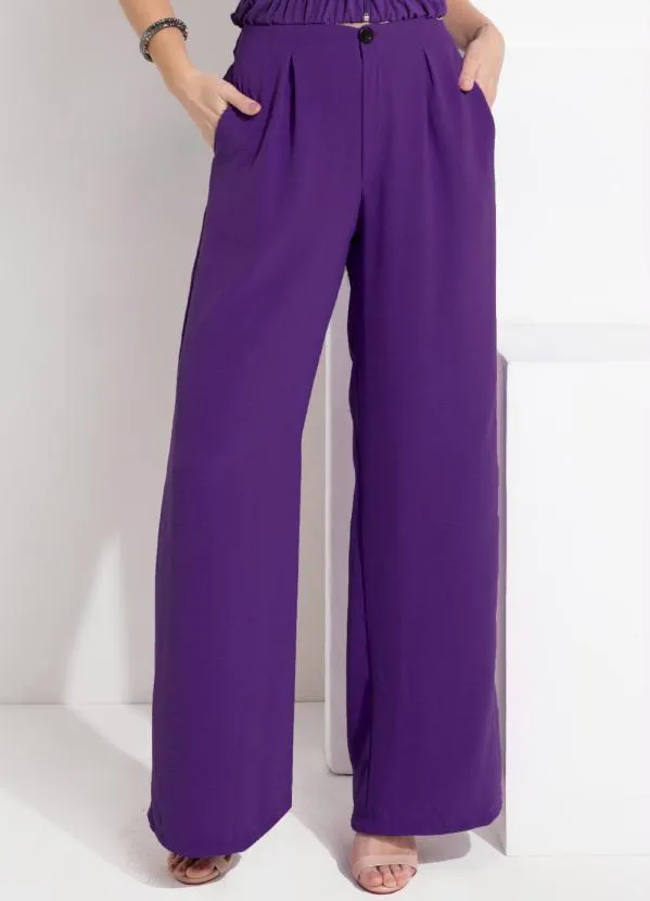 Quintess - Pantalona Roxo Intenso com Pregas e Bolsos 7