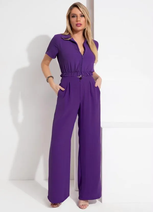 Quintess - Pantalona Roxo Intenso com Pregas e Bolsos 5