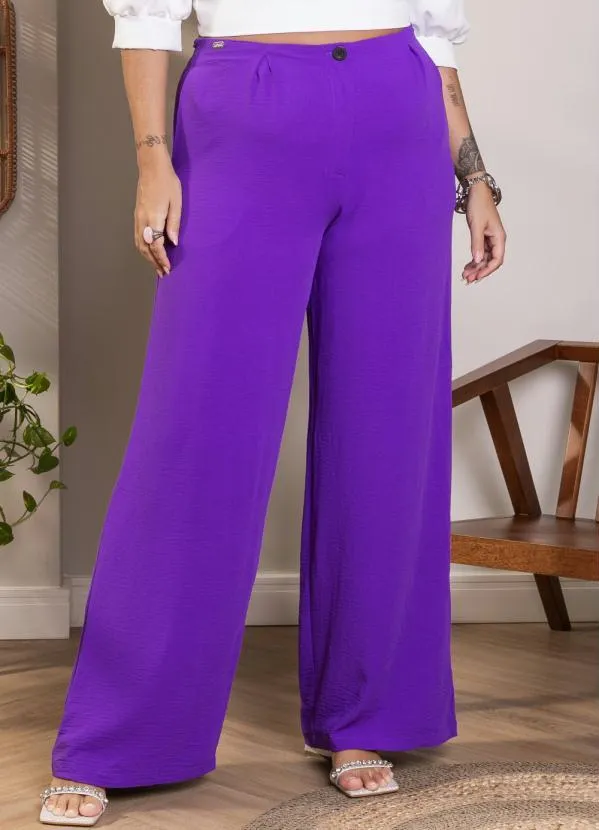 Quintess - Pantalona Roxo Intenso com Pregas e Bolsos 3