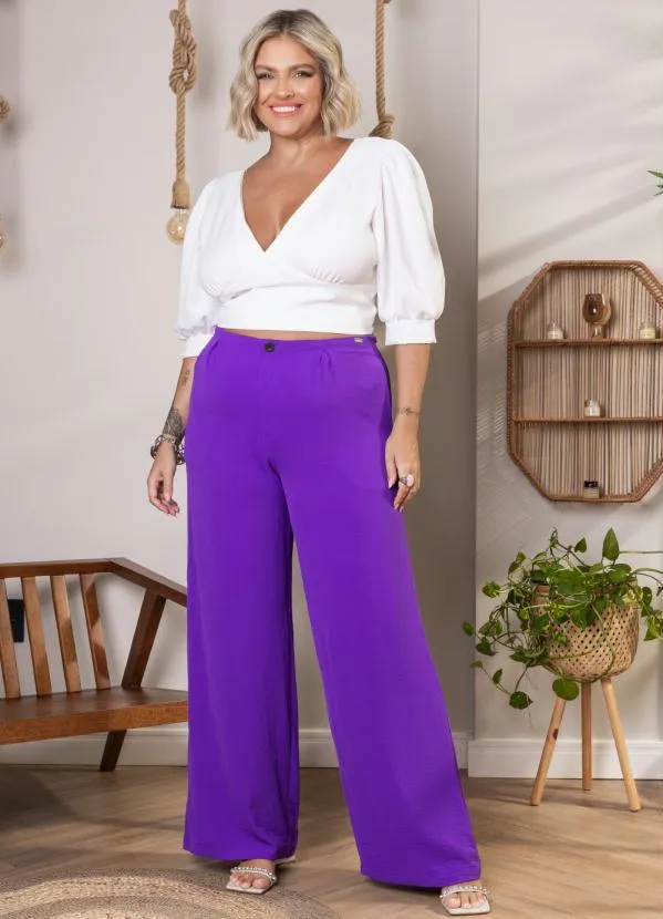 Quintess - Pantalona Roxo Intenso com Pregas e Bolsos 2