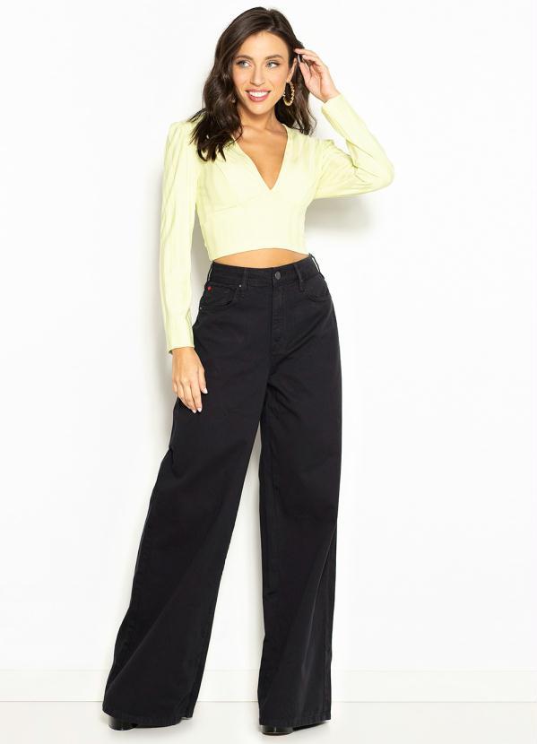 Forum - Wide Leg de Sarja Preta 3