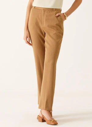 Principessa - Calça Alfaiataria Reta Regular em Viscose Listrada Camel Tatiele - PRINCIPESSA