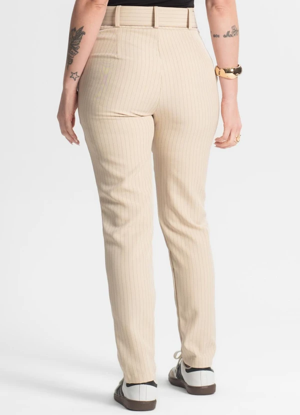 Select - Calça Alfaiataria Listrada com Cinto Bege 2