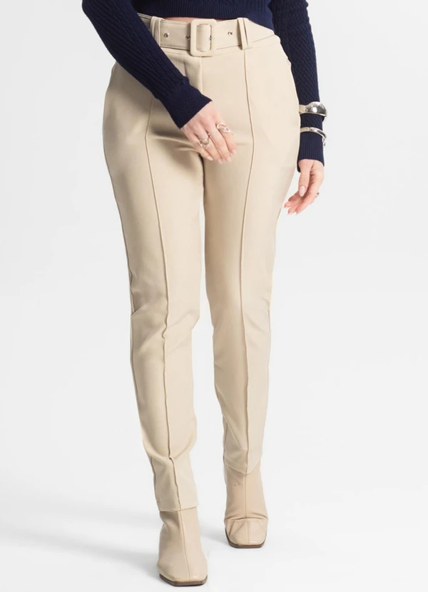 Select - Calça Alfaiataria Tradicional com Cinto Bege