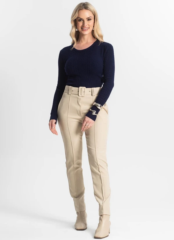 Select - Calça Alfaiataria Tradicional com Cinto Bege 3