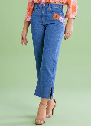 Angel - Calca Alta Reta  Denim Azul - ANGEL