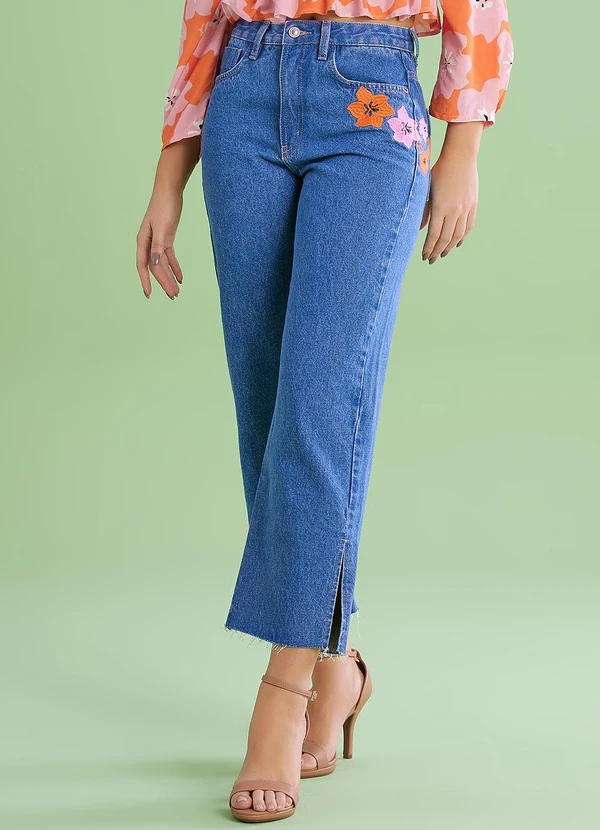 Angel - Calca Alta Reta  Denim Azul