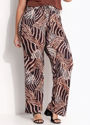Quintess - Calça Reta Animal Print em Malha Fria com Elástico na Cintura - QUINTESS