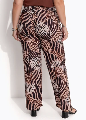 Quintess - Calça Reta Animal Print em Malha Fria com Elástico na Cintura - QUINTESS