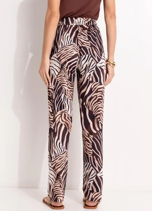 Quintess - Calça Reta Animal Print em Malha Fria com Elástico na Cintura - QUINTESS