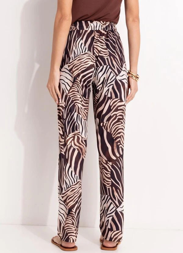Quintess - Calça Reta Animal Print em Malha Fria com Elástico na Cintura 13