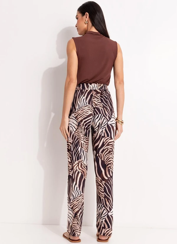 Quintess - Calça Reta Animal Print em Malha Fria com Elástico na Cintura 11