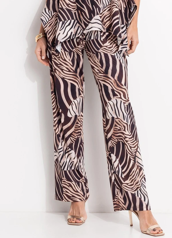 Quintess - Calça Reta Animal Print em Malha Fria com Elástico na Cintura 10